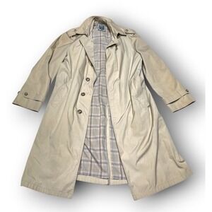 Vtg Christian Dior Monsieur Trench Coat Men's Size 40R Tan Belted Plaid Lined